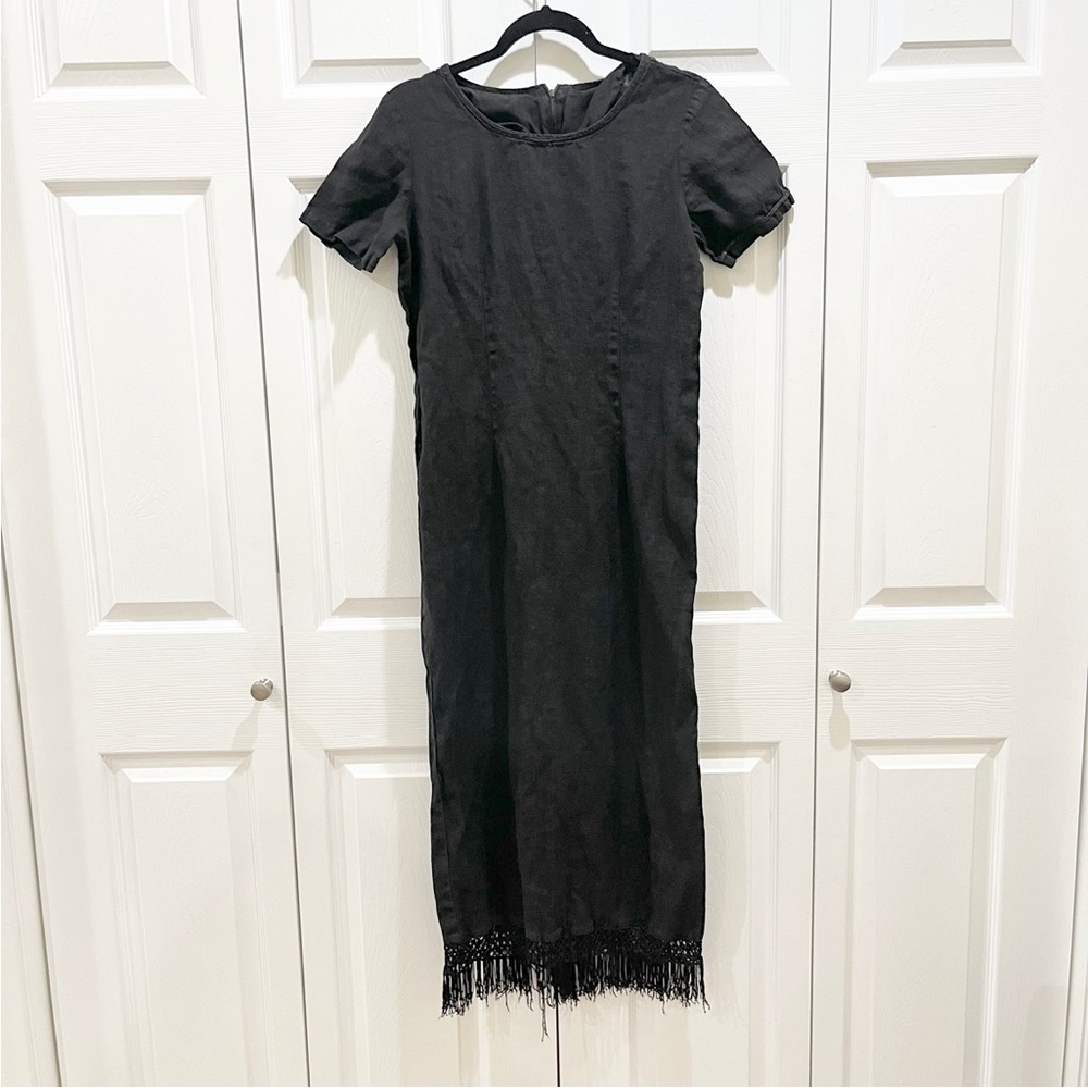 Vintage Match Linen Fringe Dress Black 6